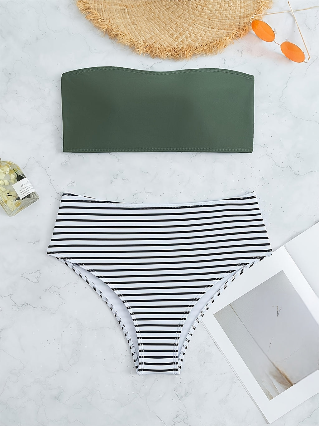 Striped Bandeau Bikini Set – Strapless Two-Piece Swimsuit