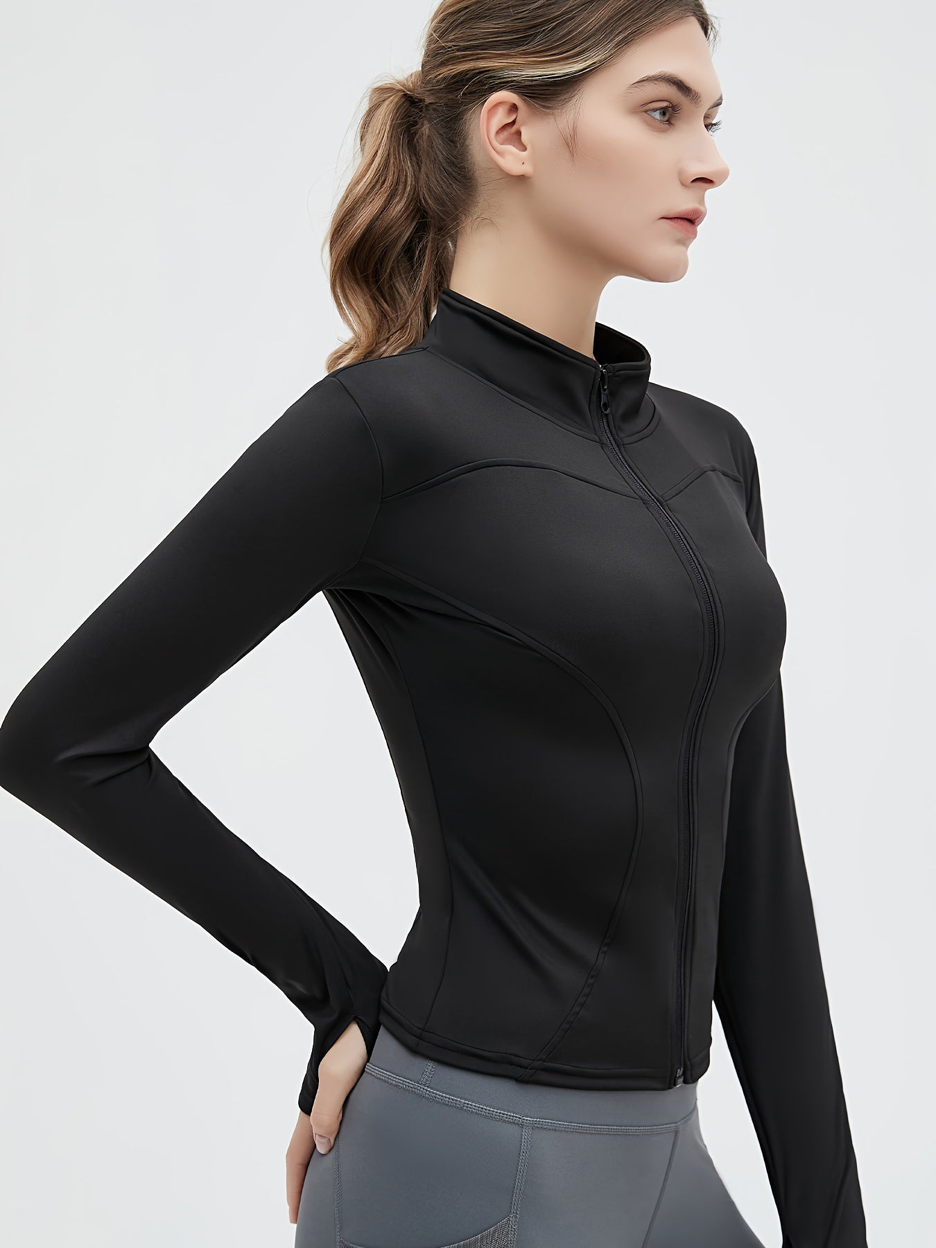 Women's Full-Zip Turtleneck Activewear Jacket | Long Sleeve, Thumb Holes