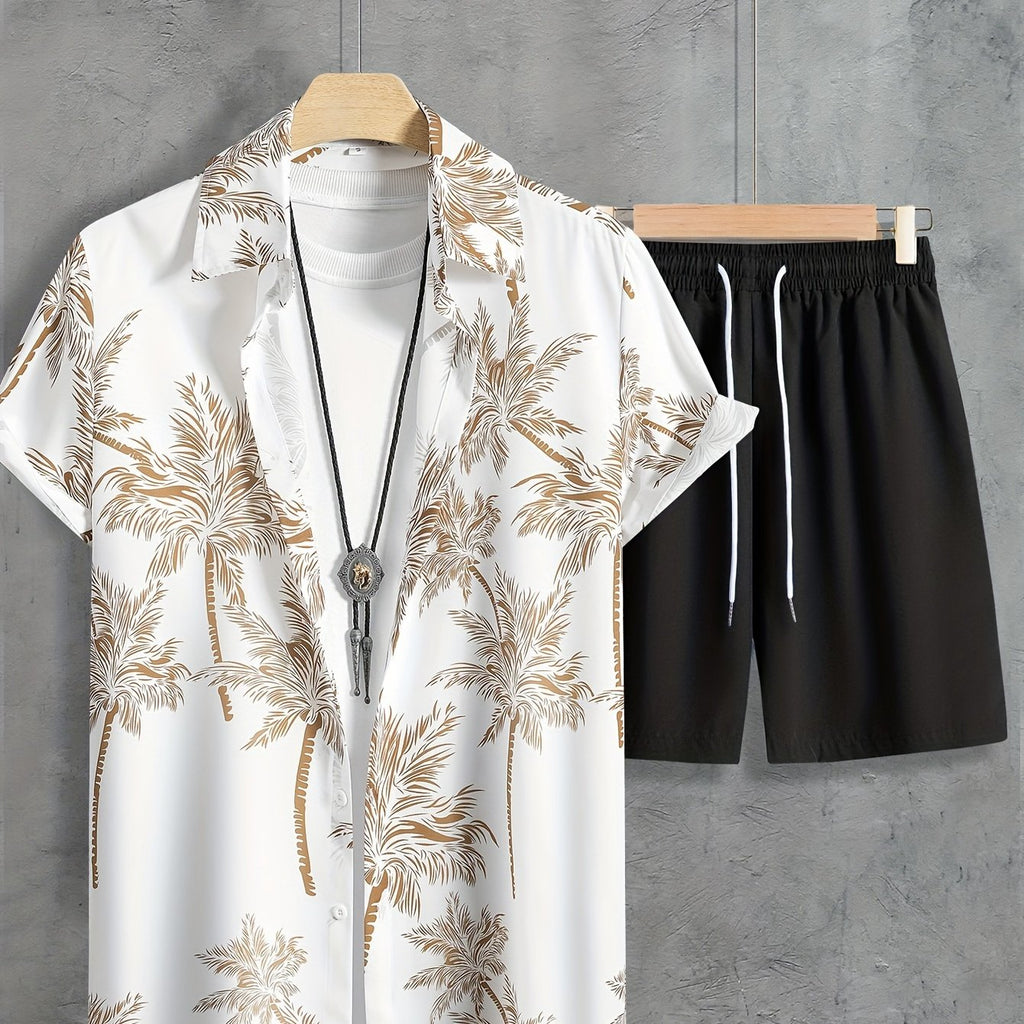 Coconut Tree Print Shirt and Shorts Set