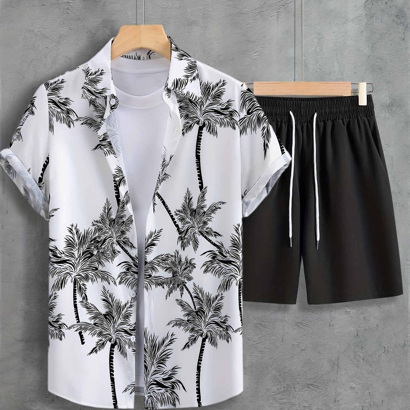 Coconut Tree Print Shirt and Shorts Set