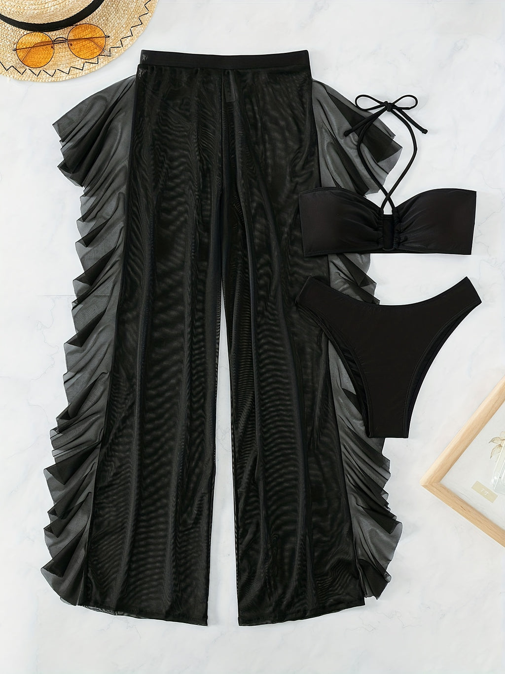 Women's Crisscross Ruched Mesh Bikini Set | Semi-Sheer Sexy Swimwear