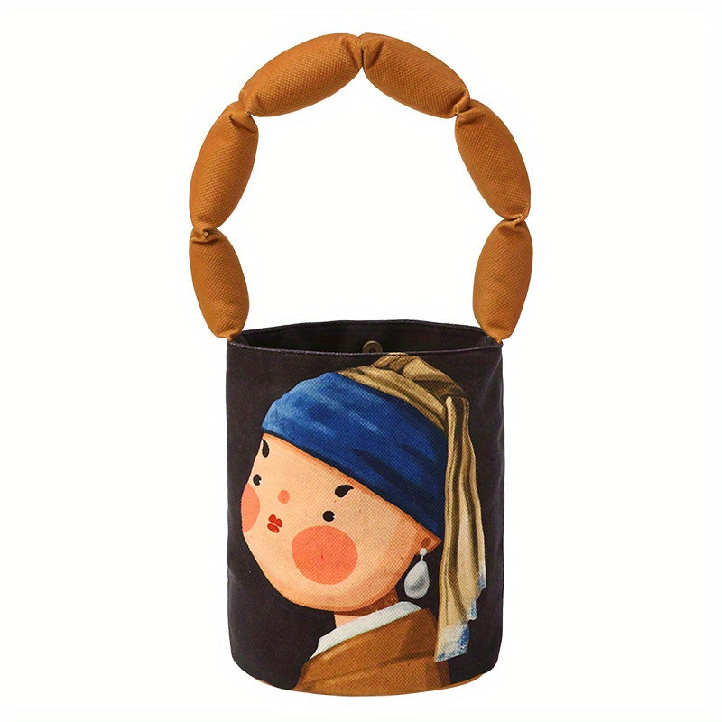 Art Print Bucket Bag – Padded Shoulder Strap Handbag with Classic Painting Design