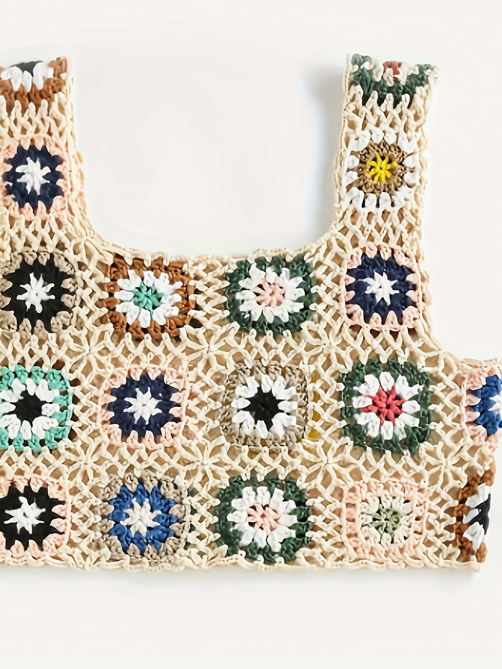 Women's Floral Crochet Top – Square Neck Sleeveless Beach Shirt