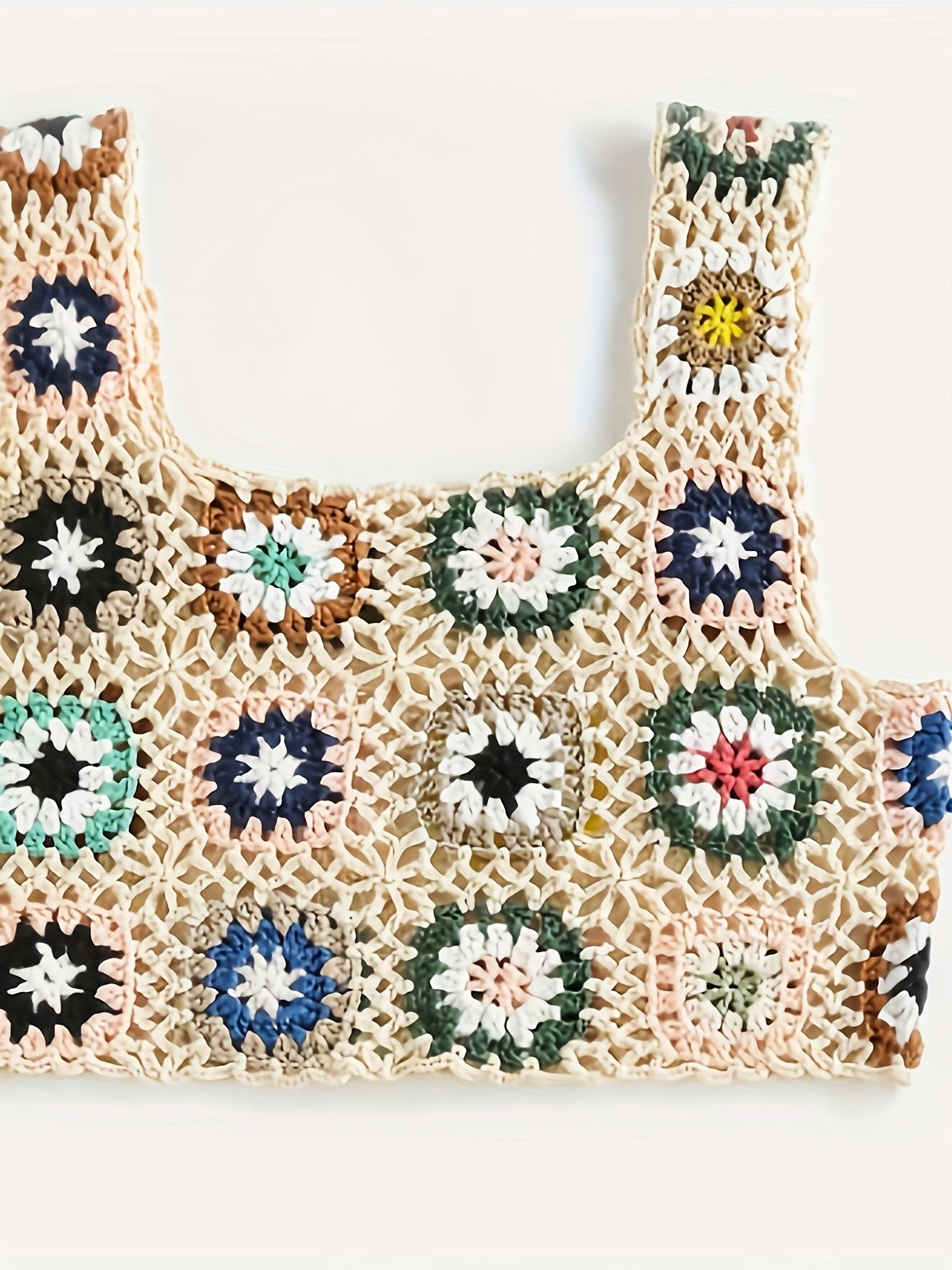 Women's Floral Crochet Top – Square Neck Sleeveless Beach Shirt