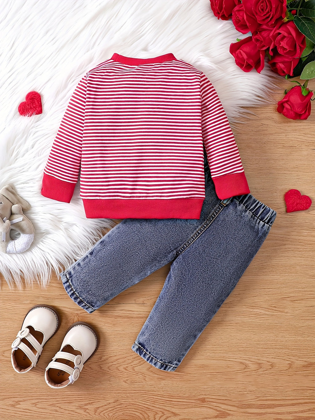Baby Boy 2-Piece Set – Striped Elephant Long Sleeve Top & Denim Pants