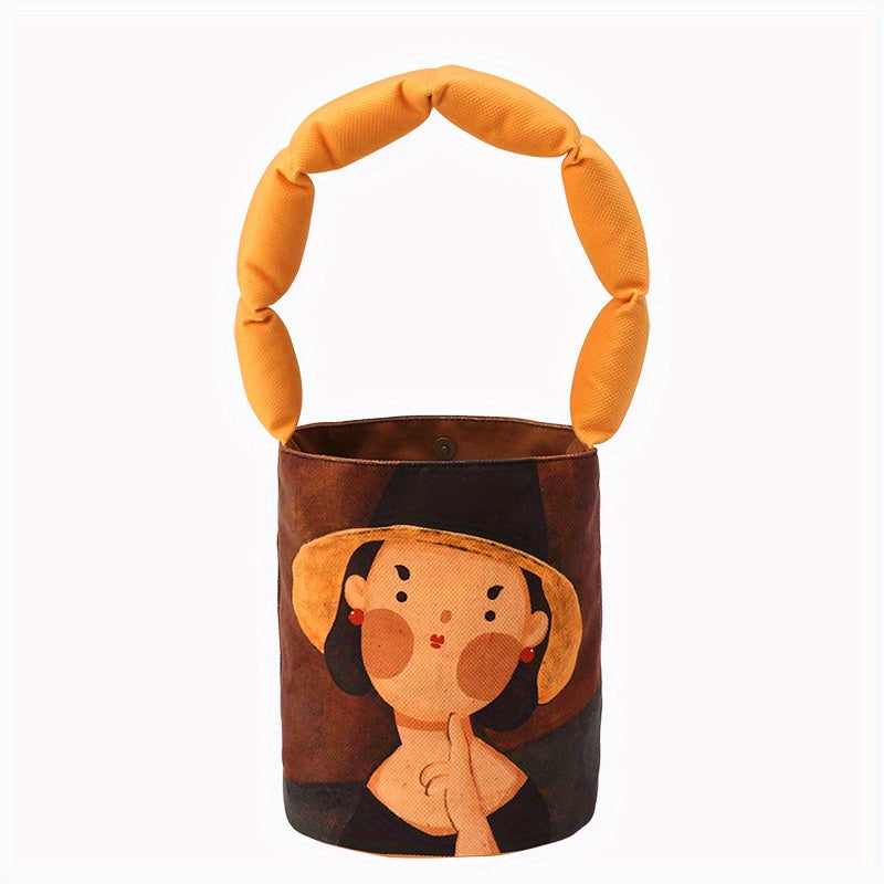 Art Print Bucket Bag – Padded Shoulder Strap Handbag with Classic Painting Design