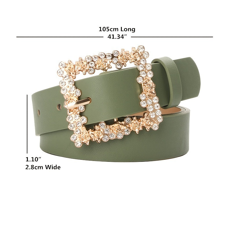 Rhinestone Pin Buckle Belt | Casual & Dressy PU Belt for Women