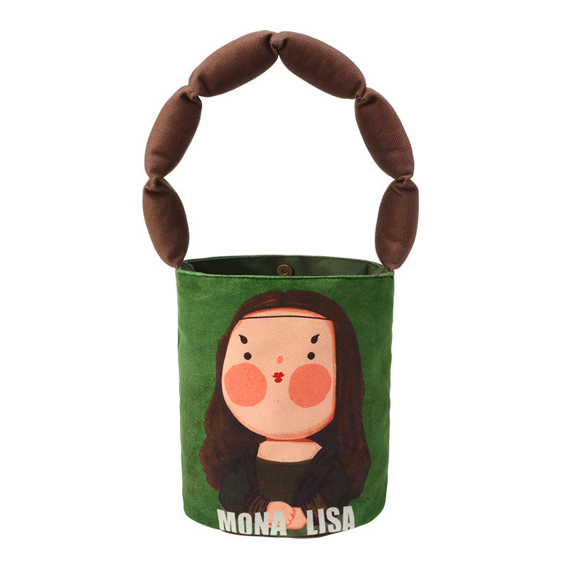 Art Print Bucket Bag – Padded Shoulder Strap Handbag with Classic Painting Design