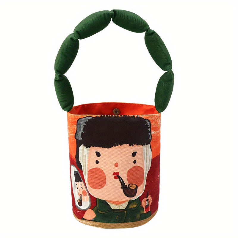 Art Print Bucket Bag – Padded Shoulder Strap Handbag with Classic Painting Design