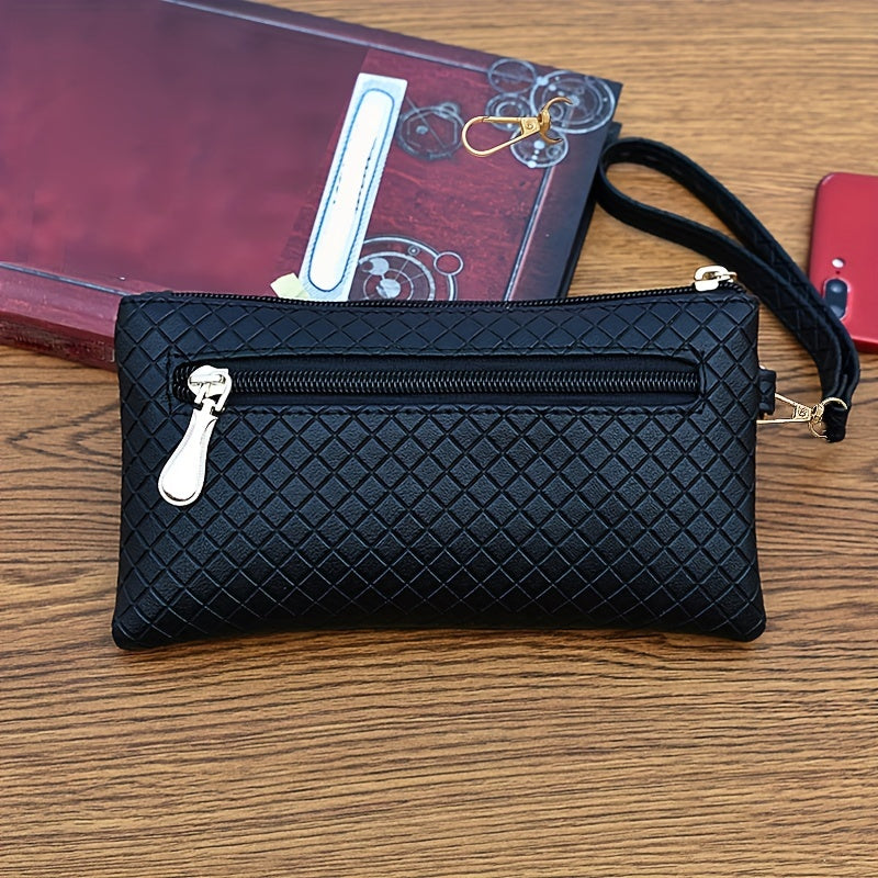 Argyle Quilted Wristlet Clutch | Faux Leather Zipper Bag for Women